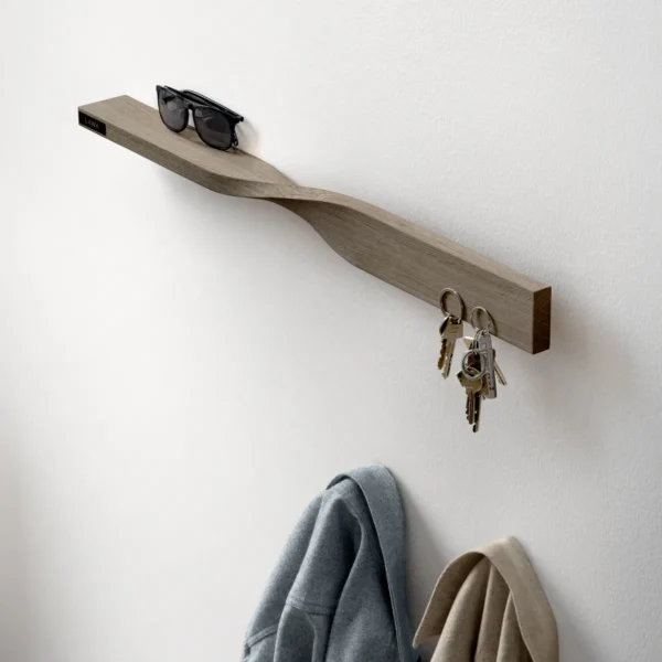 Twist shelf wandplank smoked eiken design Shakir en Bryzek voor Lawa Design